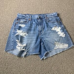 American Eagle‎ Womens Shorts Size 0 Blue Medium Wash Denim Distressed Cut Off